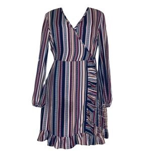 Large Long Sleeved Xhilaration Dress Striped Multicolor Dress w/ Ruffle Hem